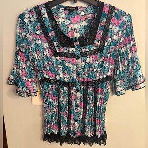 Notations Floral Blouse - Blue, Pink, Black